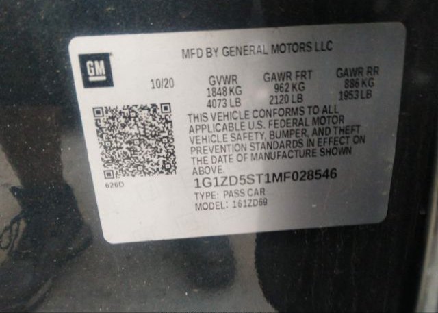 2021 CHEVROLET MALIBU(VIN: 1G1ZD5ST1MF028546