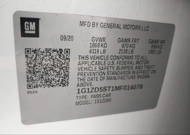 2021 CHEVROLET MALIBU(VIN: 1G1ZD5ST1MF014078