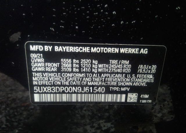 2022 BMW X3(VIN: 5UX83DP00N9J61540
