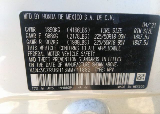 2021 HONDA HR-V(VIN: 3CZRU6H13MM741882