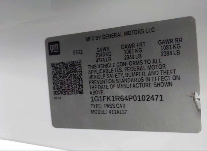 2023 CHEVROLET CAMARO RWD  ZL1(VIN: 1G1FK1R64P0102471