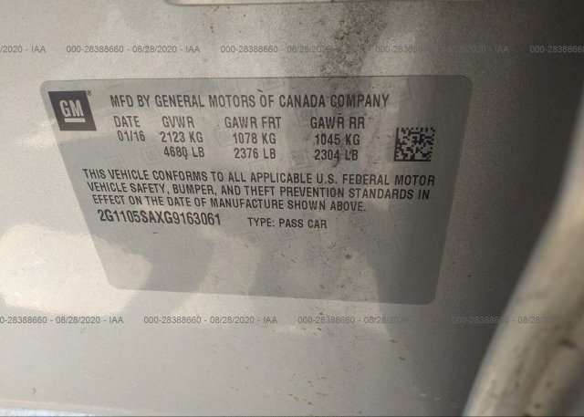 2G1105SAXG9163061 2016 CHEVROLET IMPALA