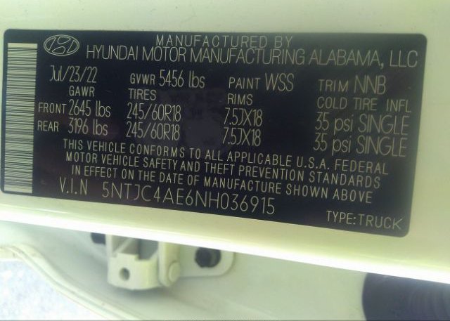 2022 HYUNDAI SANTA CRUZ(VIN: 5NTJC4AE6NH036915