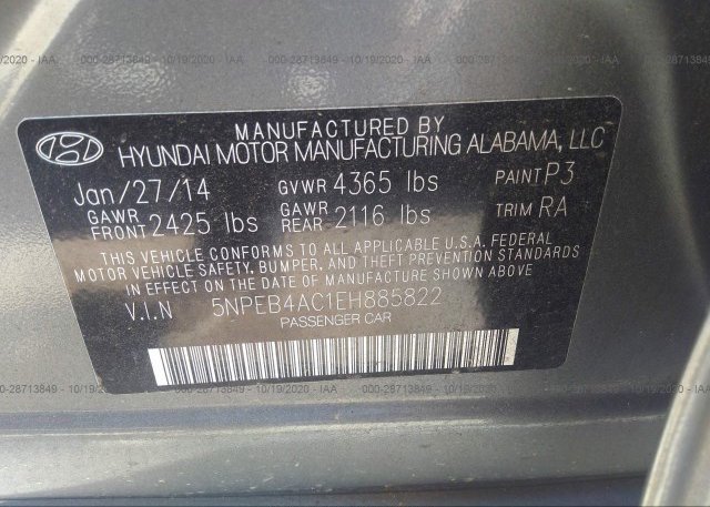 5NPEB4AC1EH885822 2014 HYUNDAI SONATA