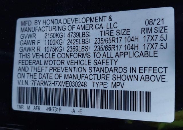 2021 HONDA CR-V AWD SPECIAL EDITION(VIN: 7FARW2H7XME030248