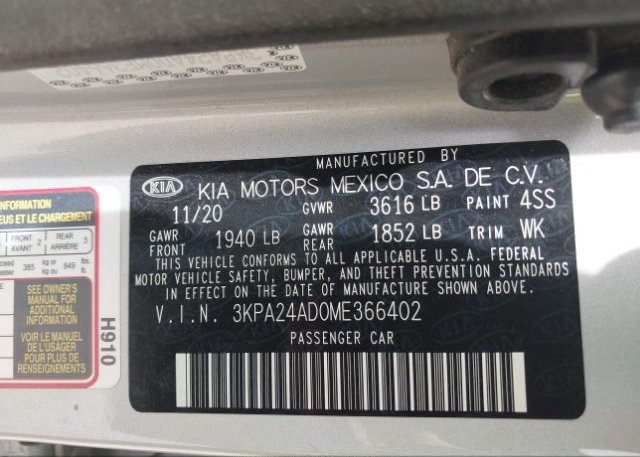 2021 KIA RIO(VIN: 3KPA24AD0ME366402
