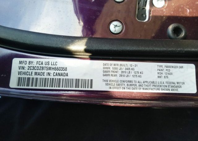 2021 DODGE CHALLENGER(VIN: 2C3CDZBT5MH660358