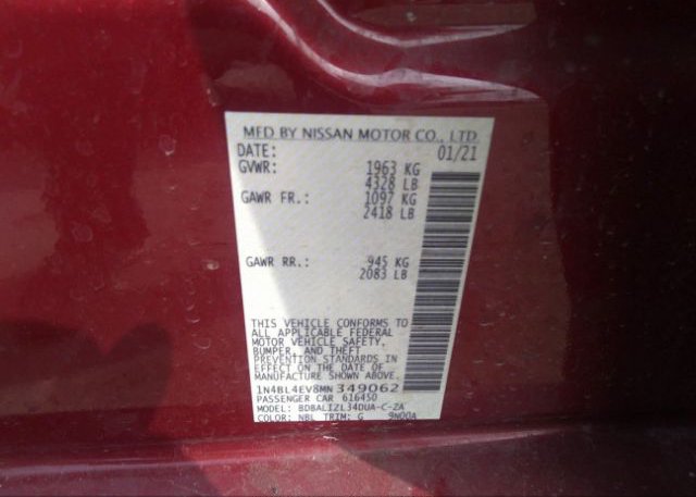 2021 NISSAN ALTIMA(VIN: 1N4BL4EV8MN349062