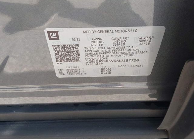 2021 CHEVROLET TRAVERSE(VIN: 1GNERGKW6MJ187726