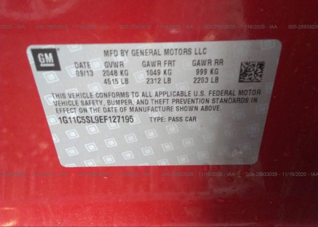 1G11C5SL9EF127195 2014 CHEVROLET MALIBU