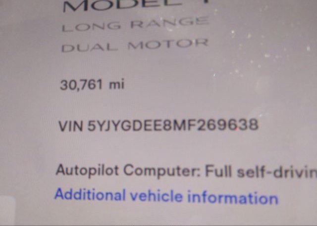 2021 TESLA MODEL Y(VIN: 5YJYGDEE8MF269638