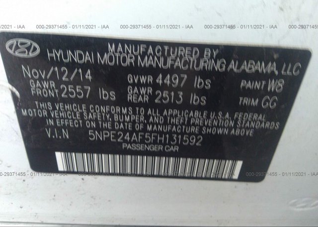 5NPE24AF5FH131592 2015 HYUNDAI SONATA