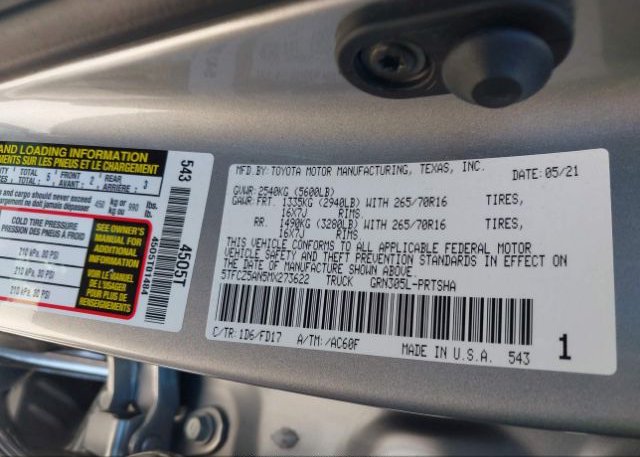 2021 TOYOTA TACOMA 4WD(VIN: 5TFCZ5AN5MX273622