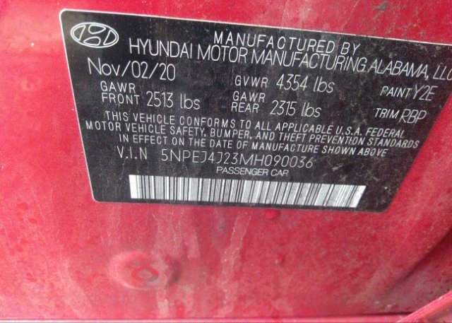 2021 HYUNDAI SONATA(VIN: 5NPEJ4J23MH090036