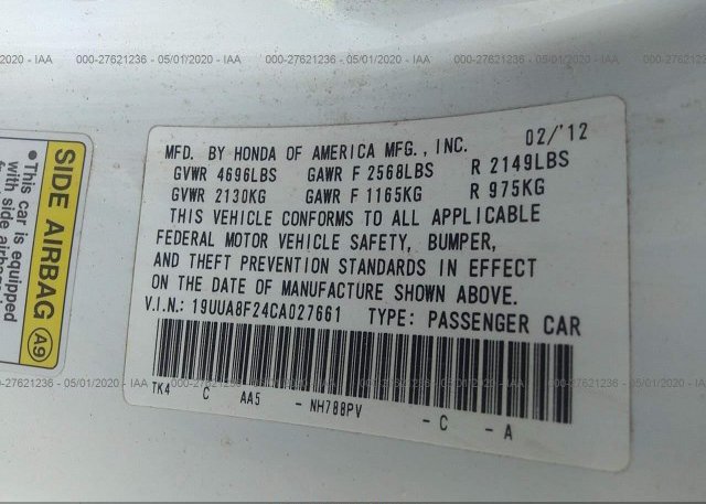 19UUA8F24CA027661 2012 Acura TL