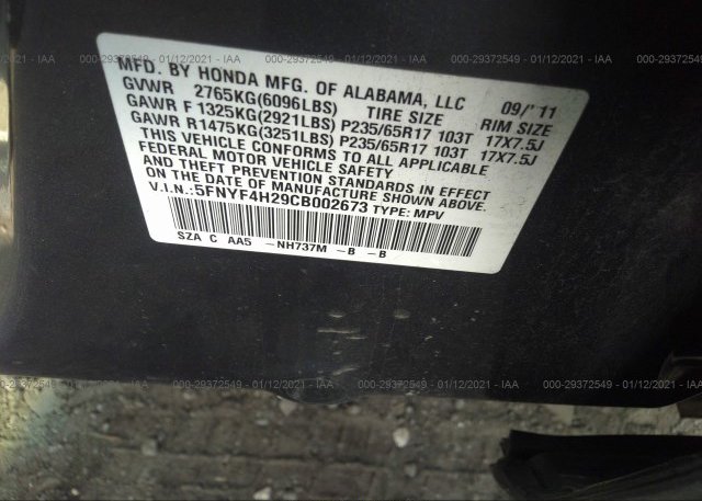 5FNYF4H29CB002673 2012 HONDA PILOT