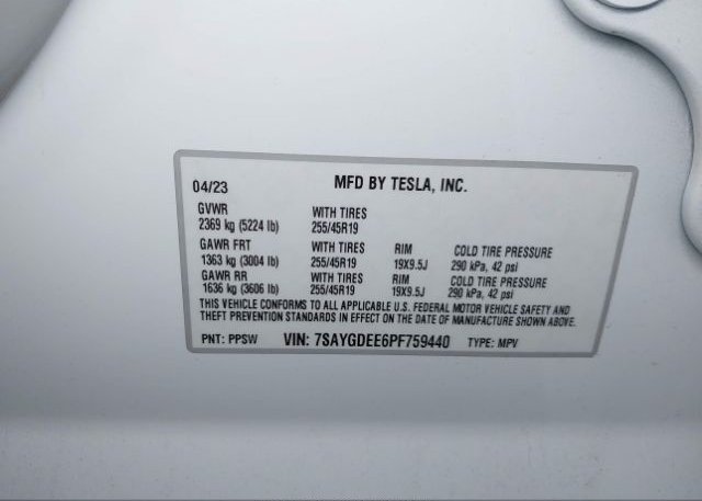 2023 TESLA MODEL Y(VIN: 7SAYGDEE6PF759440