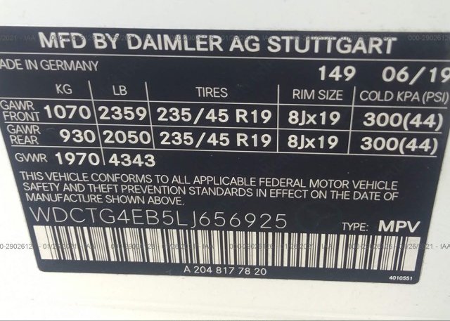 WDCTG4EB5LJ656925 2020 MERCEDES-BENZ GLA
