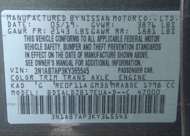 3N1AB7AP3KY365545 2019 NISSAN SENTRA