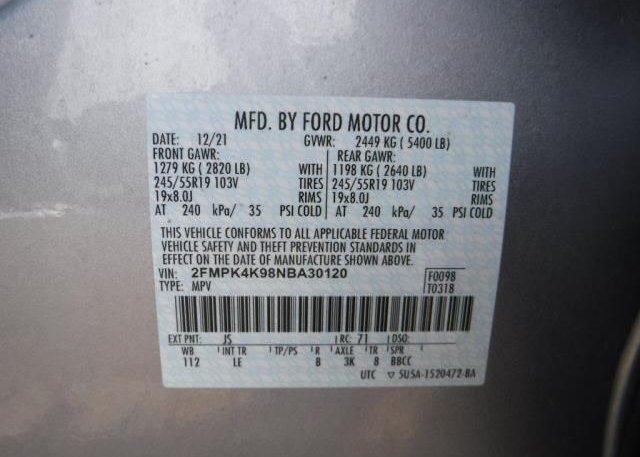 2022 FORD EDGE(VIN: 2FMPK4K98NBA30120