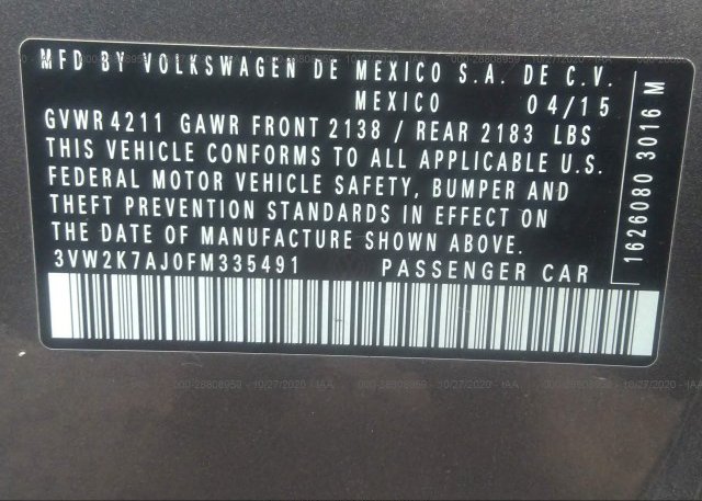 3VW2K7AJ0FM335491 2015 VOLKSWAGEN JETTA SEDAN