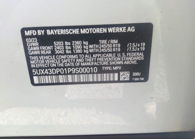 2023 BMW X3(VIN: 5UX43DP01P9S00010