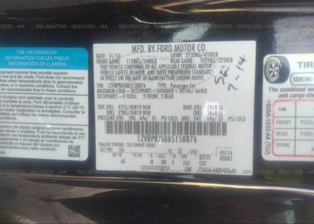 1ZVBP8JS0B5158876 2011 FORD MUSTANG