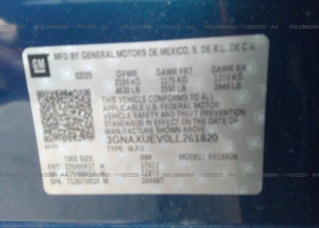 3GNAXUEV0LL261820 2020 CHEVROLET EQUINOX
