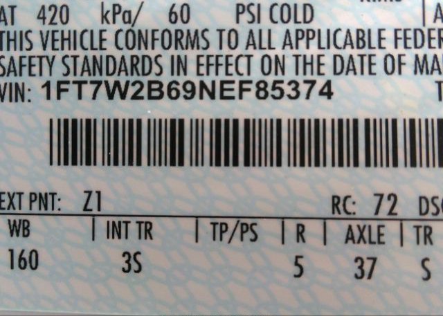 2022 FORD SUPER DUTY F-250 SRW(VIN: 1FT7W2B69NEF85374