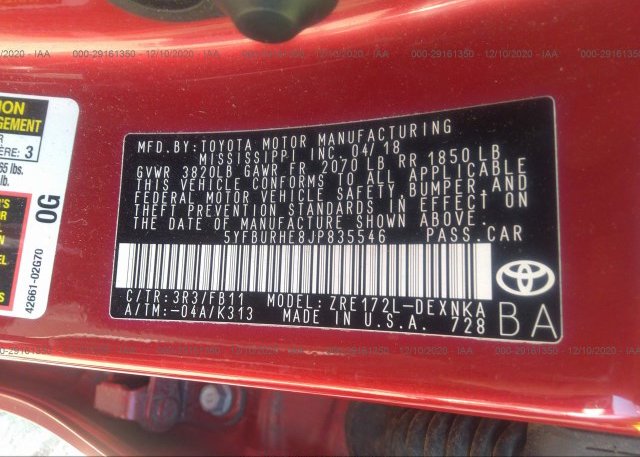 5YFBURHE8JP835546 2018 TOYOTA COROLLA