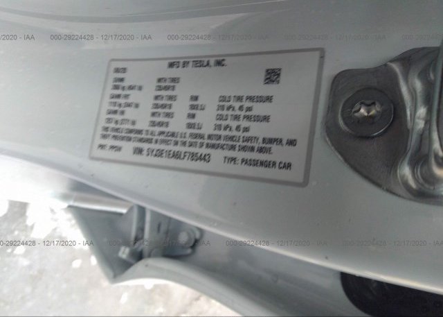 5YJ3E1EA6LF785443 2020 TESLA MODEL 3