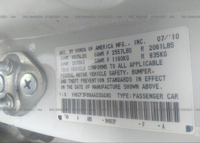 1HGCP3F89AA030490 2010 HONDA ACCORD SDN