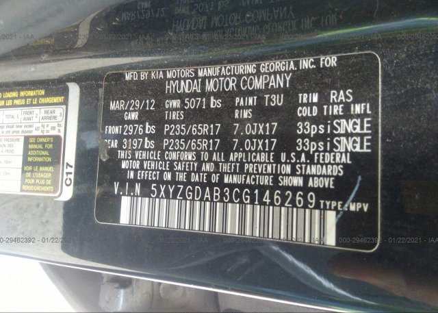 5XYZGDAB3CG146269 2012 HYUNDAI SANTA FE
