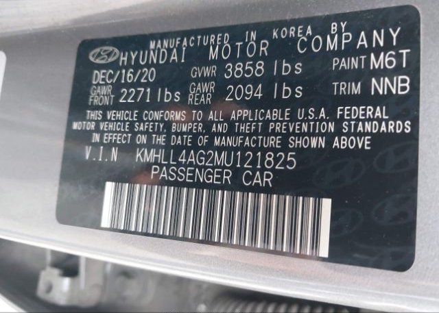 2021 HYUNDAI ELANTRA(VIN: KMHLL4AG2MU121825
