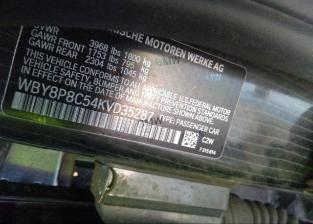 2019 BMW I3 VIN: WBY8P8C54KVD35287