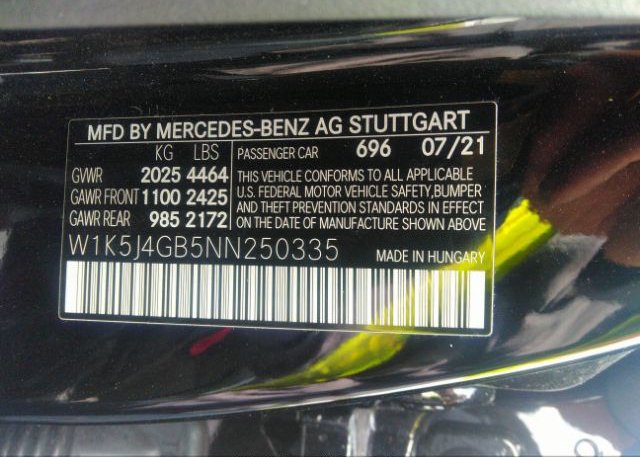 2022 MERCEDES-BENZ CLA(VIN: W1K5J4GB5NN250335