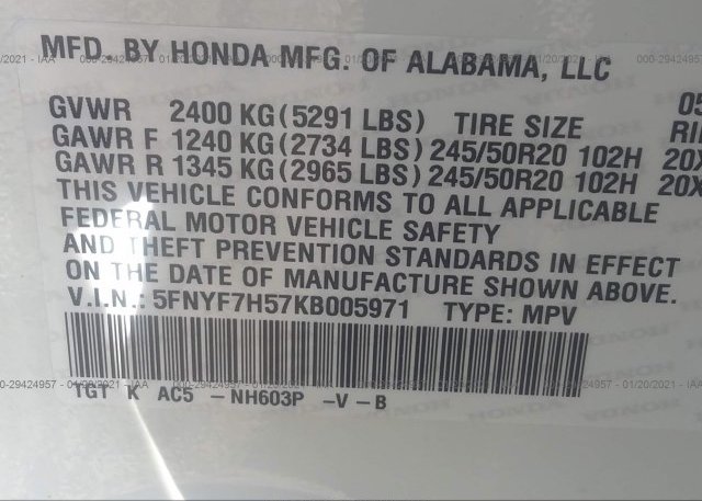 5FNYF7H57KB005971 2019 HONDA PASSPORT