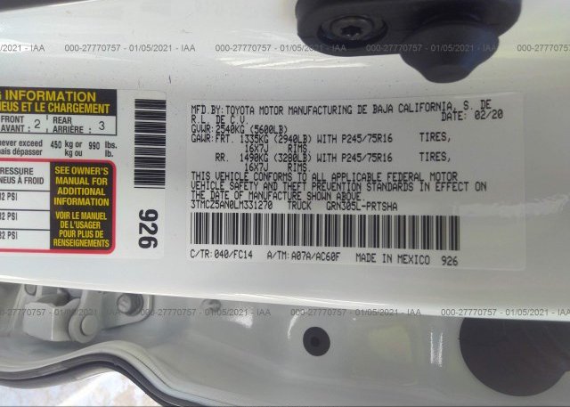 3TMCZ5AN0LM331270 2020 TOYOTA TACOMA 4WD
