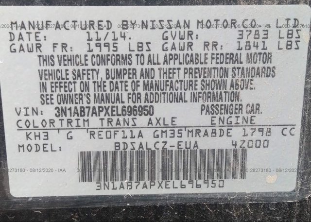 3N1AB7APXEL696950 2014 NISSAN SENTRA