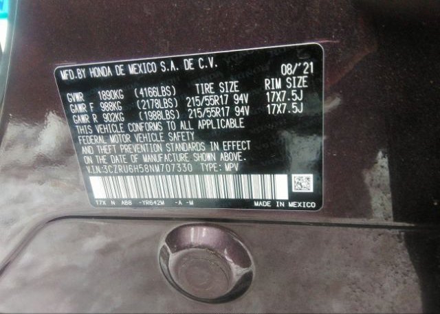 2022 HONDA HR-V(VIN: 3CZRU6H58NM707330