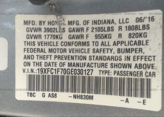 19XFC1F70GE030127 2016 Honda CIVIC SEDAN