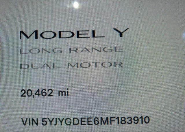 2021 TESLA MODEL Y(VIN: 5YJYGDEE6MF183910