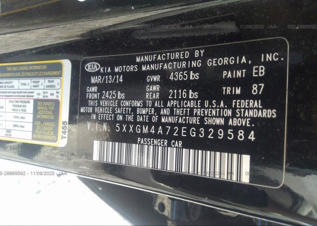 5XXGM4A72EG329584 2014 KIA OPTIMA