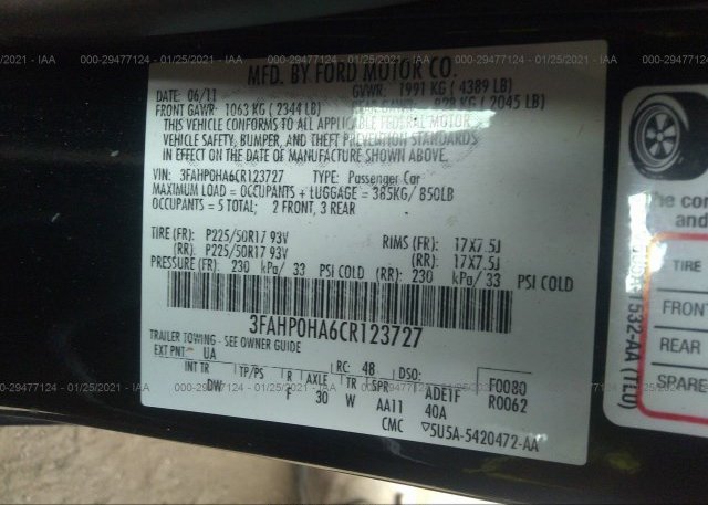 3FAHP0HA6CR123727 2012 FORD FUSION