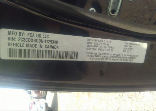 2022 DODGE CHARGER(VIN: 2C3CDXBG0NH129349