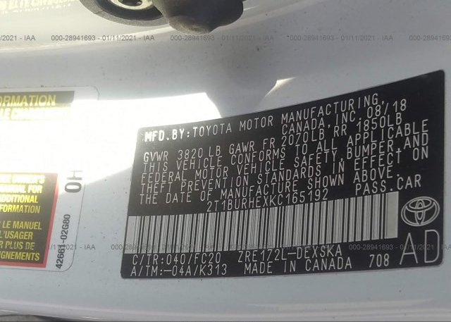 2T1BURHEXKC165192 2019 TOYOTA COROLLA