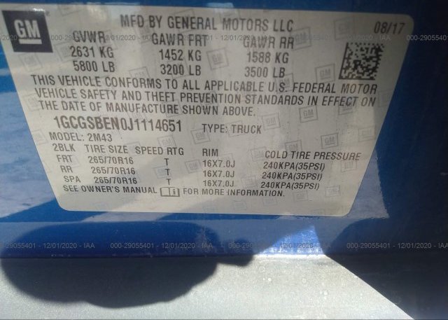 1GCGSBEN0J1114651 2018 CHEVROLET COLORADO