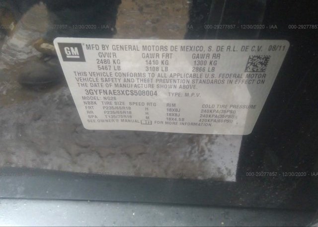3GYFNAE3XCS508004 2012 CADILLAC SRX