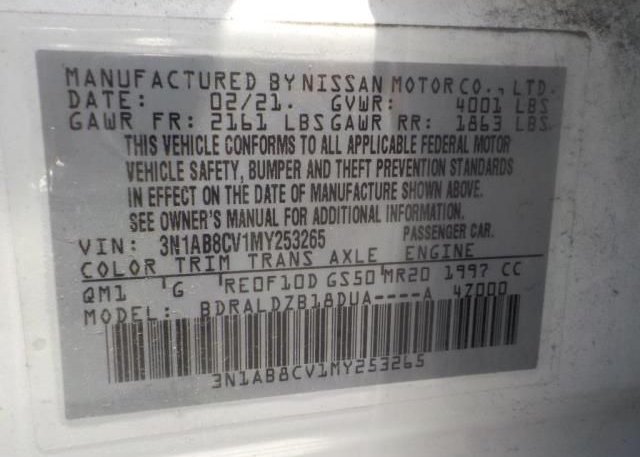 2021 NISSAN SENTRA(VIN: 3N1AB8CV1MY253265