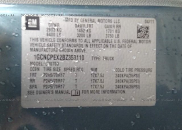 1GCNCPEX2BZ353110 2011 CHEVROLET SILVERADO 1500